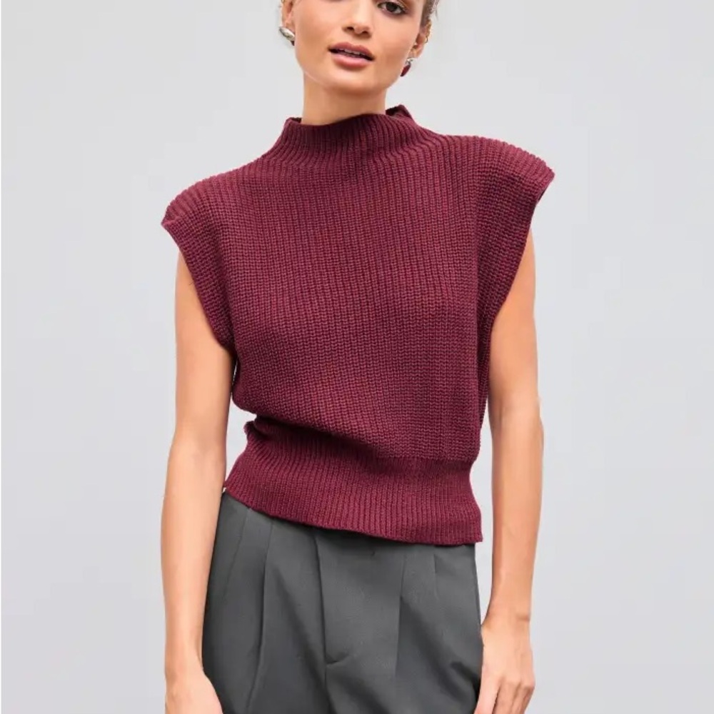 Cider Burgundy Ribbed Knit Sleeveless Pullover Sweater Mock Neck Women’s M